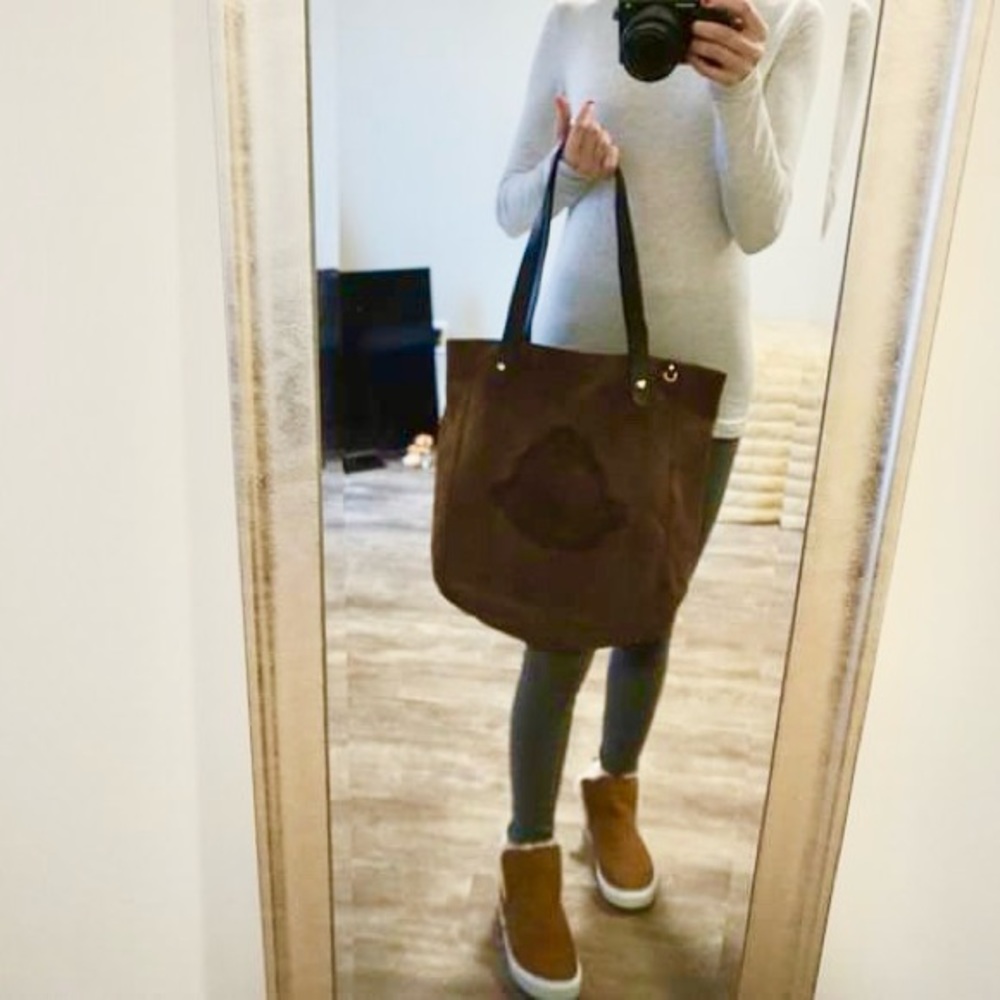 Ralph Lauren Suede Large Shoulder Tote Bag Dark Brown
